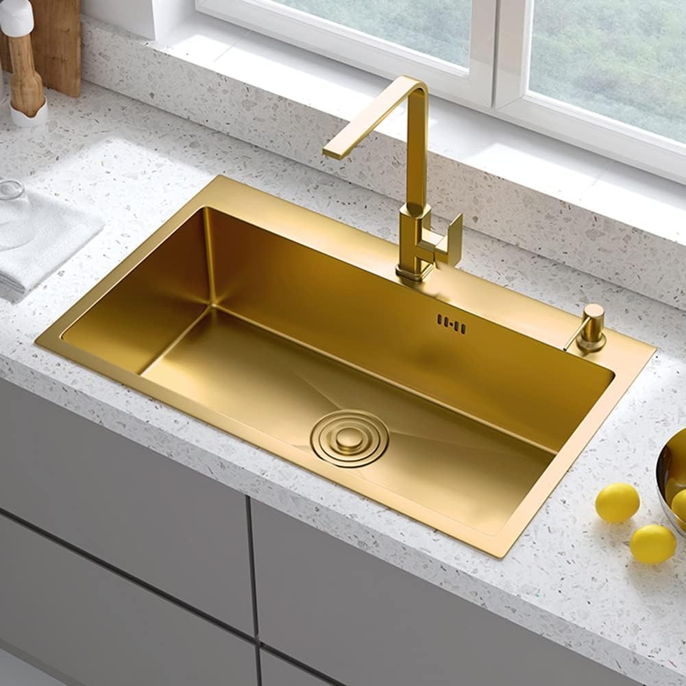 Single Bowl Kitchen Sink - Gold Kitchen Sink - Drop in & Top Mount Kitchen Sink - 16 Gauge Stainless Steel Kitchen Sinks (Color : Kit-B, Size : 53x43x22cm) (Kita 53x43x22cm)