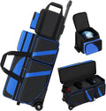 4 Ball Bowling Bags with Wheels, Bowling Ball Bag with Multi-Pockets,4 Ball Bowling Bag with Secure Buckle Fixed Ball Cup & Shoe Compartment,3 Ball Bowling Bag+1 Ball Color Matching Add On Tote