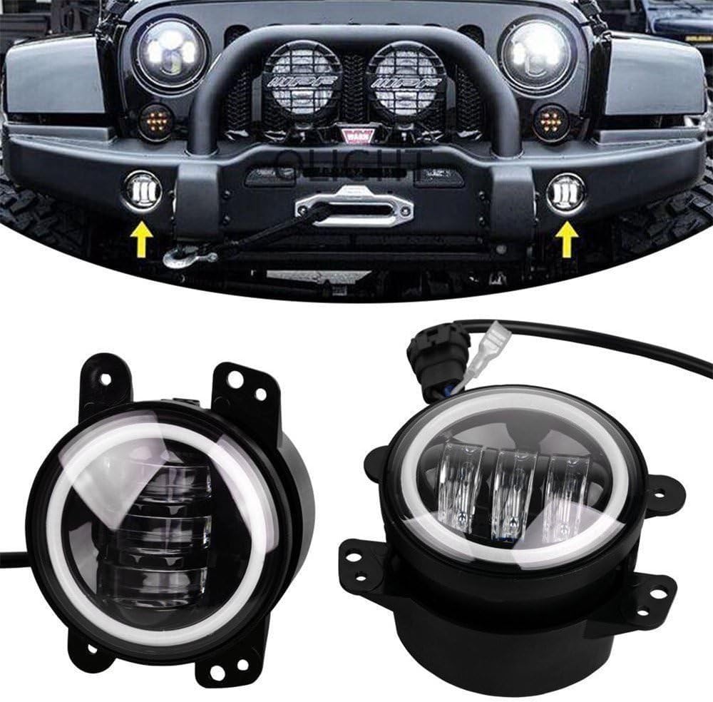 4 Inch 60 W 6000 LM LED Fog Light Bulbs 2 Pieces Kit with Halo White DRL + Amber Indicator Black,10,2 cm