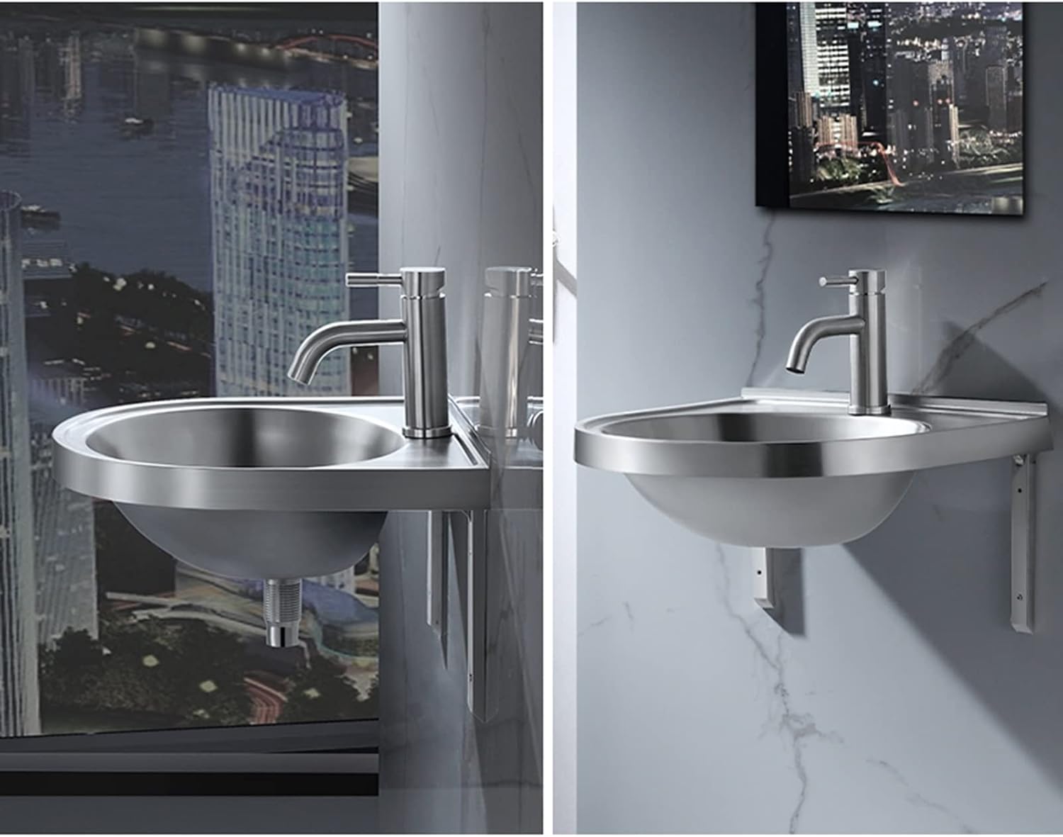 Single Bowl Stainless Steel, Kitchen Sink, Wall-Mounted Wash Basin Kitchen Sink, Easy to Install(with Faucet and Inlet Pipe) (Color : Silver, Size : B) (Silver A)
