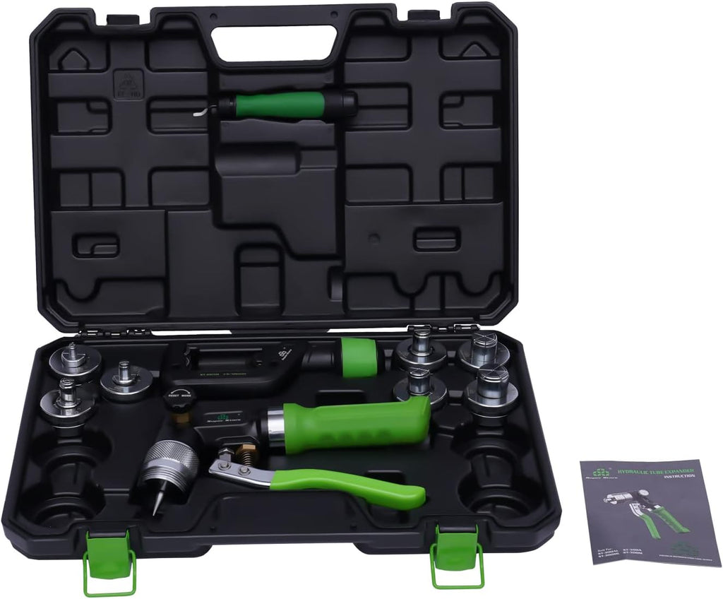 ST-300A Hydraulic Tube Expander Tool Kit, Tubing Expander HVAC Swaging Tool Kit, Hydraulic Expander Deburring Tool with 7 Expander Heads for 3/8 To 1-1/8 Inches Copper Pipes, Expand Copper, Brass