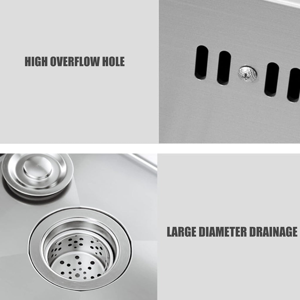 304 Stainless Steel Kitchen Sink Round Silver Single Bowl Bar Prep Sink with Faucet and Drain Assembly Drop-in Or Undermount (Color : C-Have Faucet, Size : 36x36x20cm) (Chave Faucet 32x32x20cm)