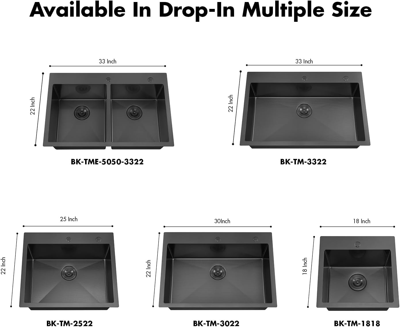 ATTOP 25 Inch Black Drop in Stainless Steel Medium Single Bowl Kitchen Sink,25x22 Nano Black Handmade Single Bowl Drop in Kitchen Sink