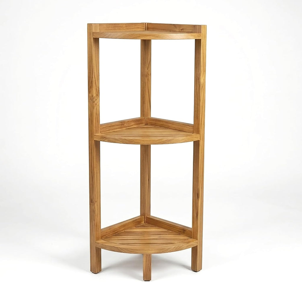 Asta Spa Teak 3-Tier Bathroom Free Standing Corner Shelf, Avila, Fully Assembled, TB-137