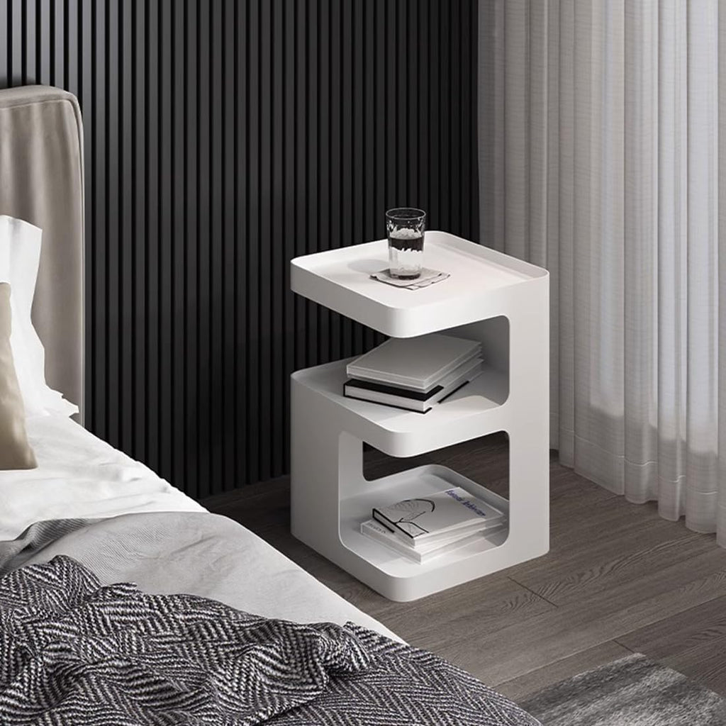Side Table,Modern end Table,Metal nightstand,Bedside Table,3-Tier Accent Table with Storage for Bedroom,Living Room,Small Space,Couch.No Assembly Required