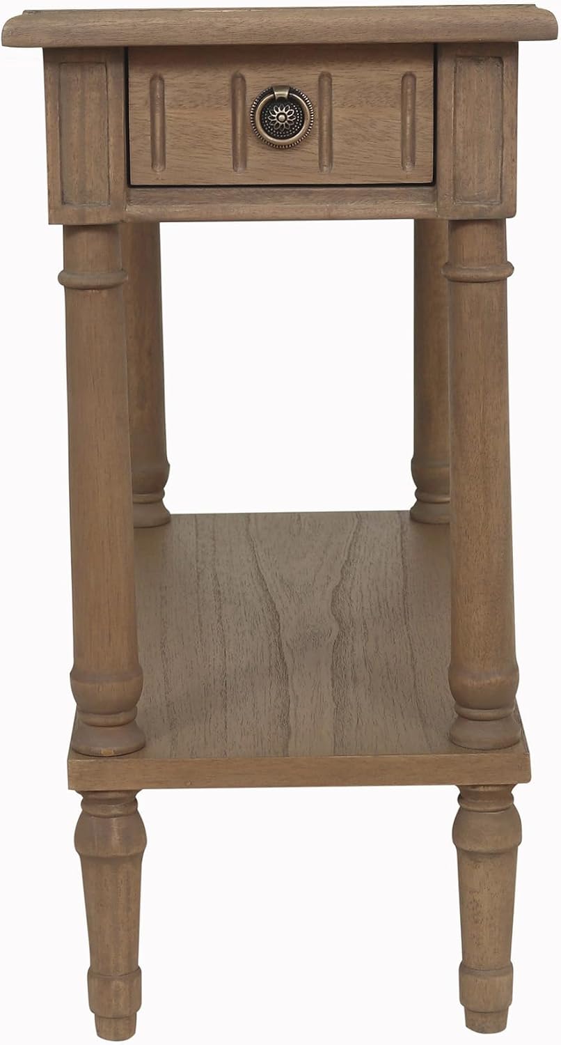 East at Main Narrow End Table with Drawer & Shelf, Solid Wood Slim Side Table for Small Spaces, Farmhouse End Table for Living Room, Bedroom or Entryway, Rustic Brown Finish