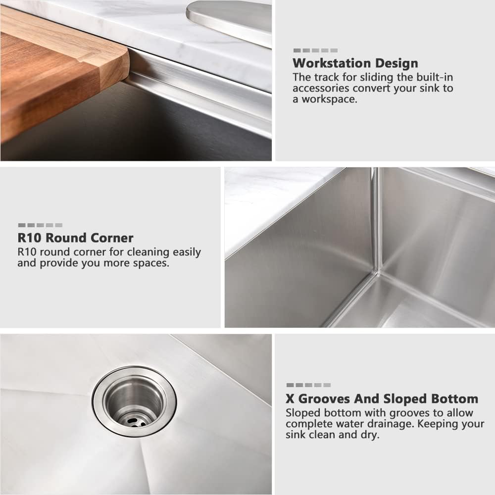 33 Inch Stainless Steel Farmhouse Sink-VASOYO 33 x 22 Farm Sink Apron Front Farmhouse Kitchen Sinks Workstation 16 Gauge 304 Stainless Steel Singe Bowl Deep Kitchen Sinks Farmer with Cutting Board