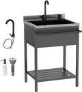 ROVSUN Black Electroplated Stainless Steel Utility Sink with Towel Rack and Storage Shelf, 20.7'D x 25.7'W x 38.9'H Freestanding Laundry & Prep Sink for Home, Restaurant, Garage, and Outdoor Use