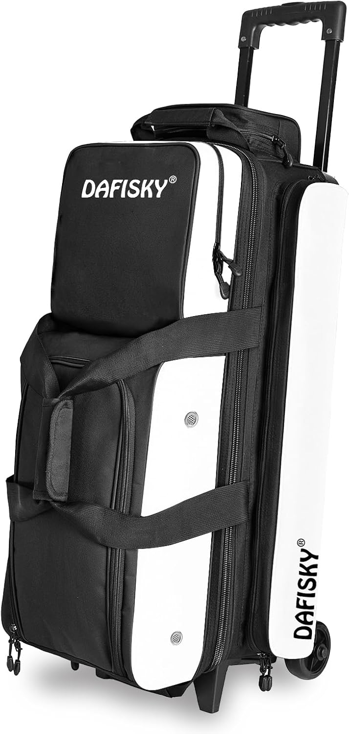 DAFISKY 3 Ball Bowling Bags with Wheels, Roller Bowling Bag with Multiple Pockets Retractable Handle Extends to 38''