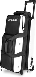 DAFISKY 3 Ball Bowling Bags with Wheels, Roller Bowling Bag with Multiple Pockets Retractable Handle Extends to 38''