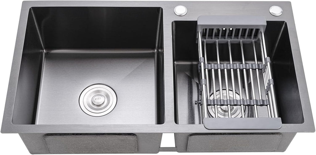 Black Double Bowl Kitchen Sink, Drop ln 30.7x16.9In Nano-Coated Stainless Steel Topmount Bar Kitchen Sink with Drain and Overflow
