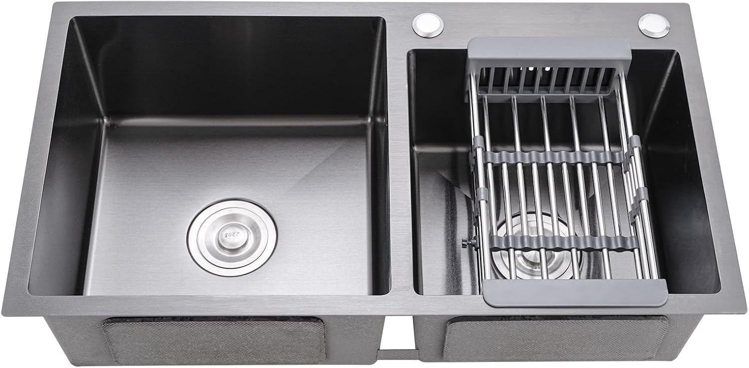 Black Double Bowl Kitchen Sink, Drop ln 30.7x16.9In Nano-Coated Stainless Steel Topmount Bar Kitchen Sink with Drain and Overflow
