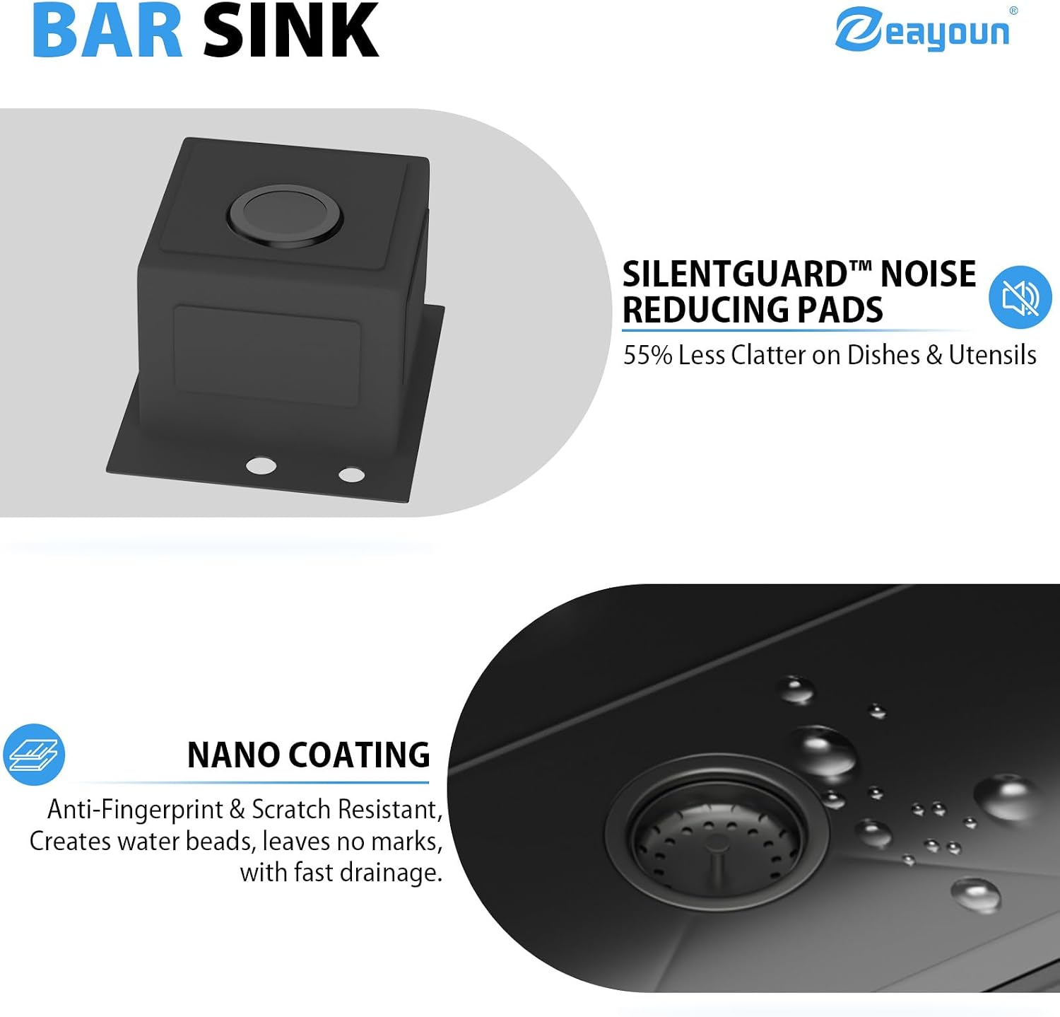 13 In Gunmetal Black Drop Bar Sink 13 x 15 Inch Kitchen Sink 18 Gauge Stainless Steel Single Bowl Topmount Handmade Sink for Outdoor, RV, 13x15x9