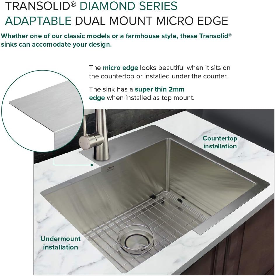 Transolid KKM-DTDE332210-3 Diamond 33-in L x 22-in W Equal Double Bowl Dual-Mount Kitchen Sink and Accessories Kit with 3 Pre-Drilled Holes in Stainless Steel