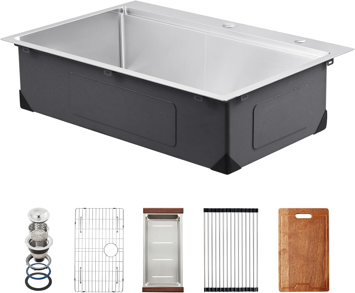 VEVOR Drop In Kitchen Sink 33 Inch Kitchen Sink Workstation, 304 Stainless Steel Top Mount Sinks, Drop-In Single Bowl with Ledge & Multiple Accessories Sink for RV, Prep Kitchen, Bar 33 x 22 x 9inch