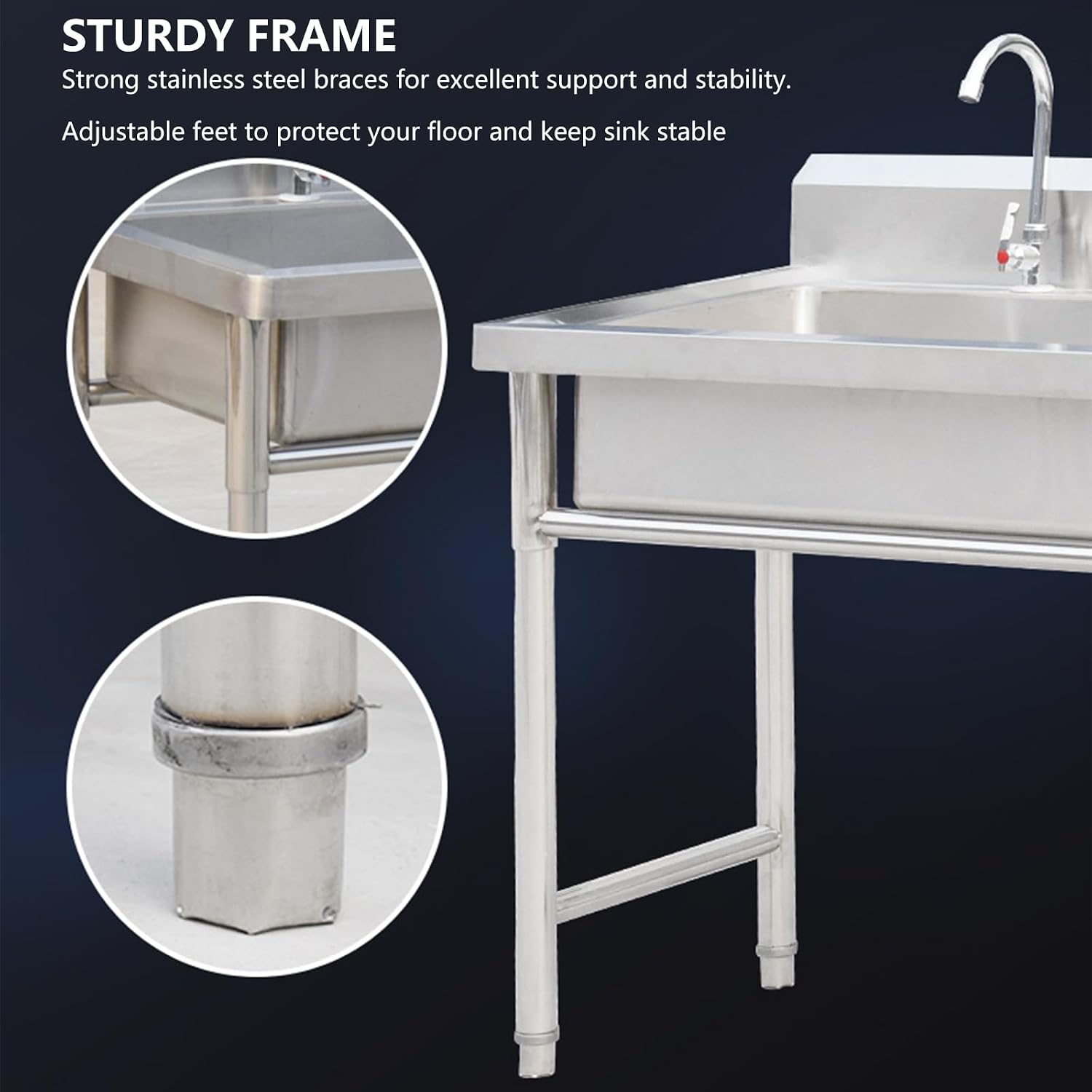 Three Compartment Stainless Steel Sink, Freestanding Utility Sink, Triple Bowl Commercial Kitchen Sink for Washing,80X40cm/31.4X15.7in