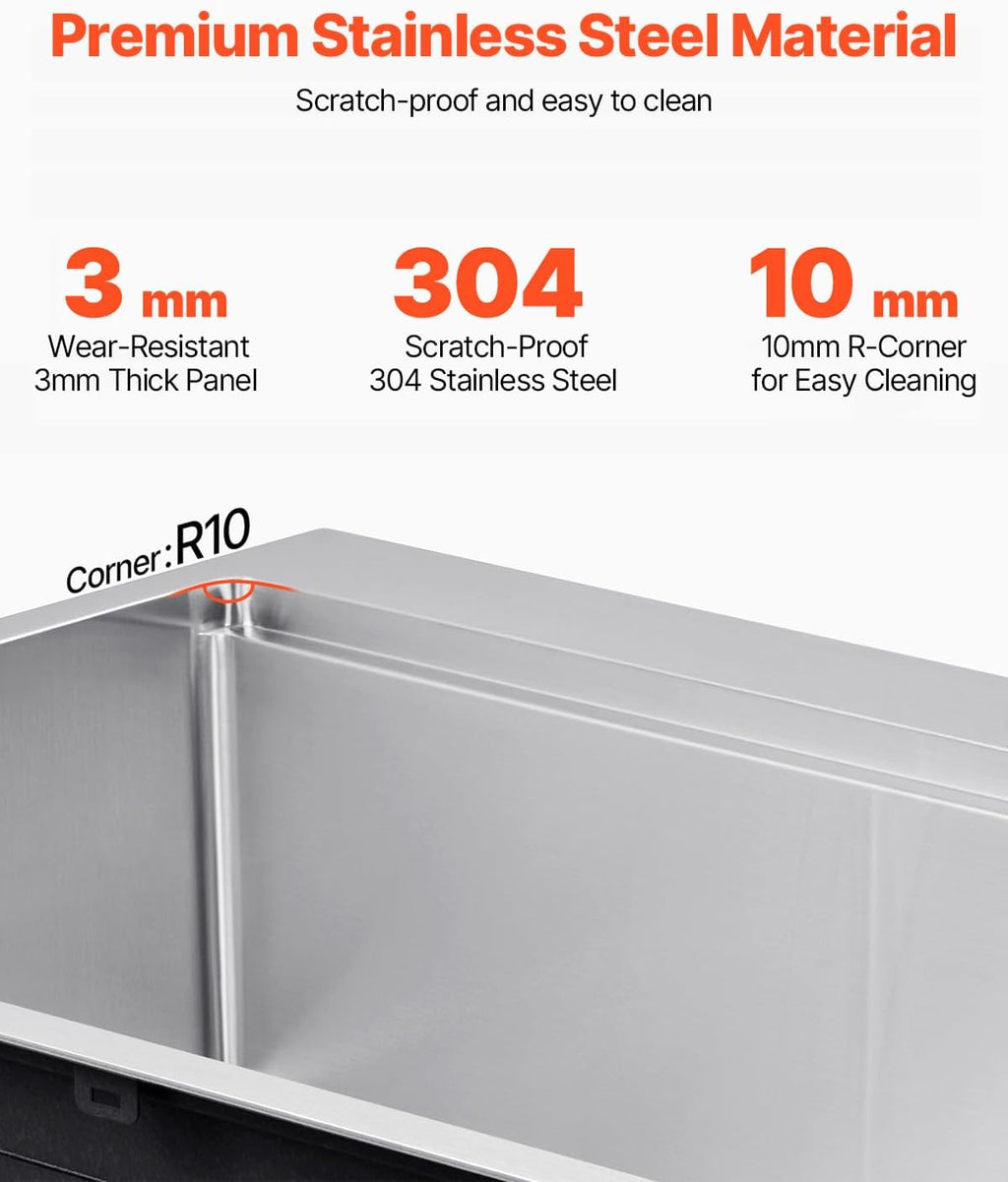 VEVOR Drop In Kitchen Sink 30 Inch Kitchen Sink Workstation, 304 Stainless Steel Top Mount Sinks, Drop-In Single Bowl with Ledge & Multiple Accessories Sink for RV, Prep Kitchen, Bar 30 x 22 x 9inch