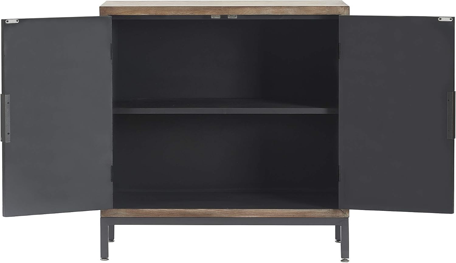 Tommy Hilfiger Hayworth Accent Storage Cabinet with Mirrored Doors, Contemporary Weathered Wood Console Table, Wood Overlay, Gray