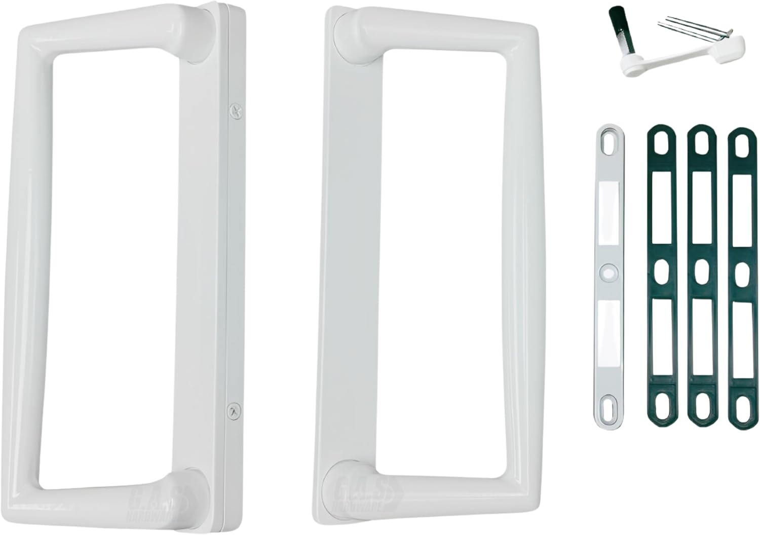 9' White PGT Sliding Glass Patio Door Surface Mount Handle Set Replacement with Thumb Latch Lever, Screws, and Keepers - 4-7/8' Hole Spacing - Fix and Repair Door Hardware