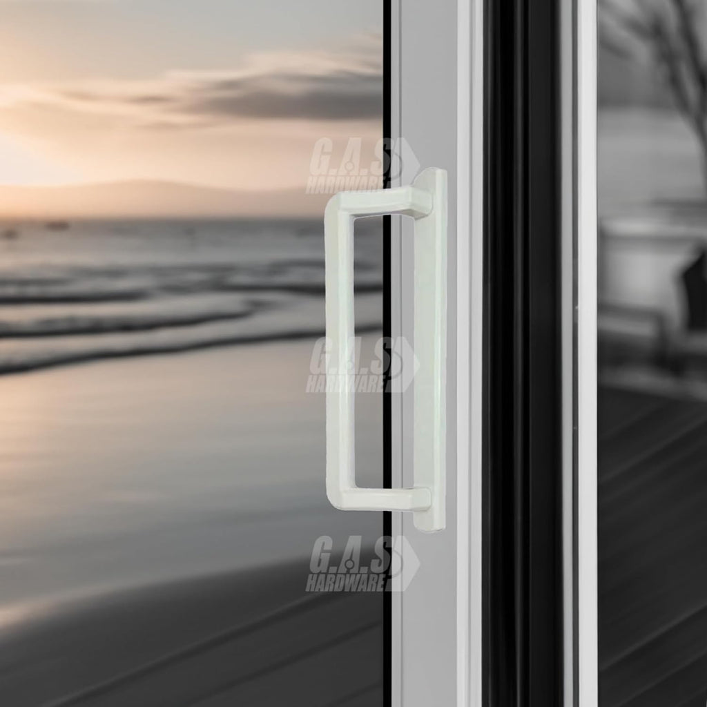 Alcan PGT 10' Sliding Glass Patio Door Handle Set w/Thumb Latch Lever, + Screws Interior + Exterior Replacement w/ 3-7/8' Hole Spacing | Fix Repair PGT Door Hardware - White