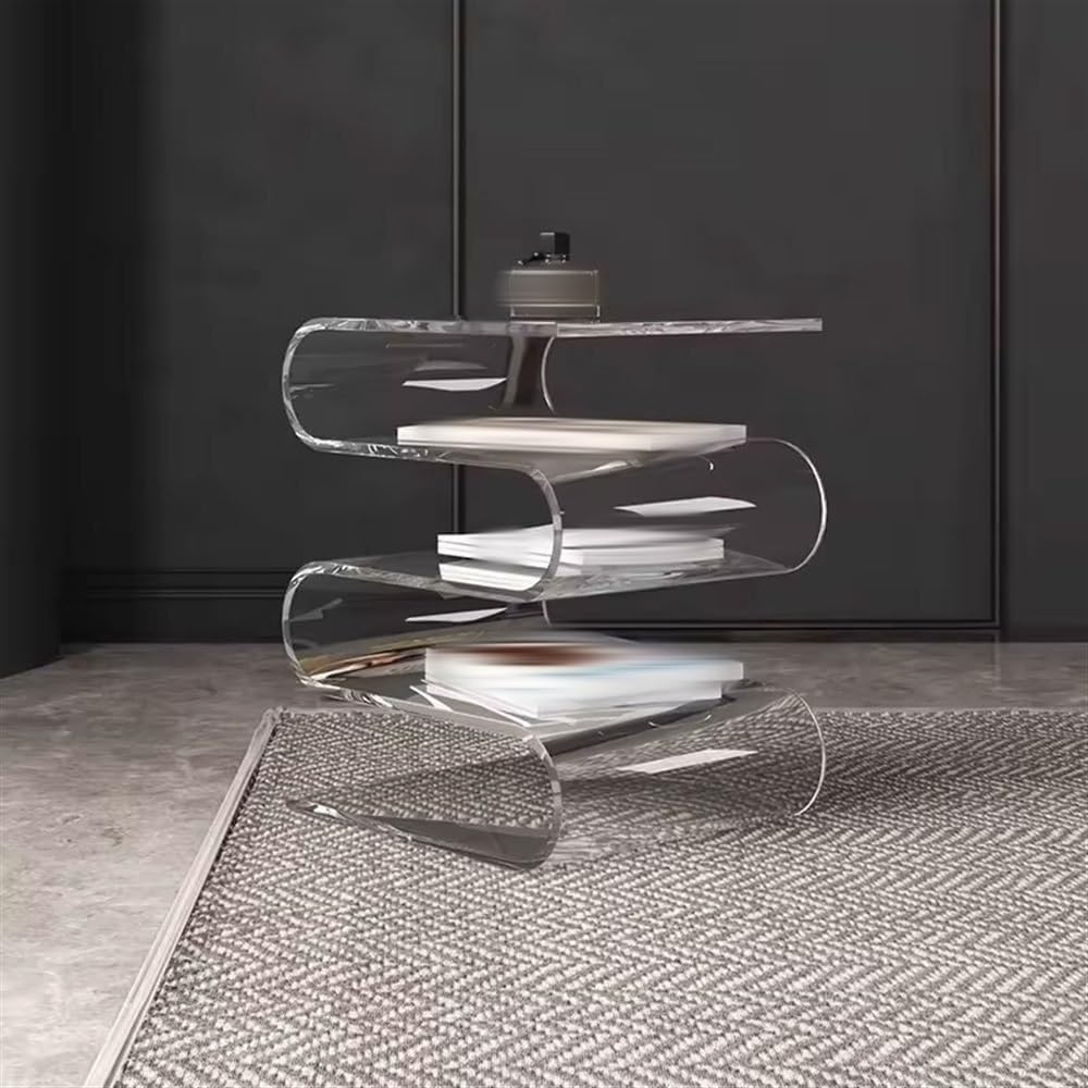 Modern Acrylic Side Table, Multi-Layer Book Shelf with Storage Space, Bedside Table Suitable for Bedroom, Living Room and Office(Clear)