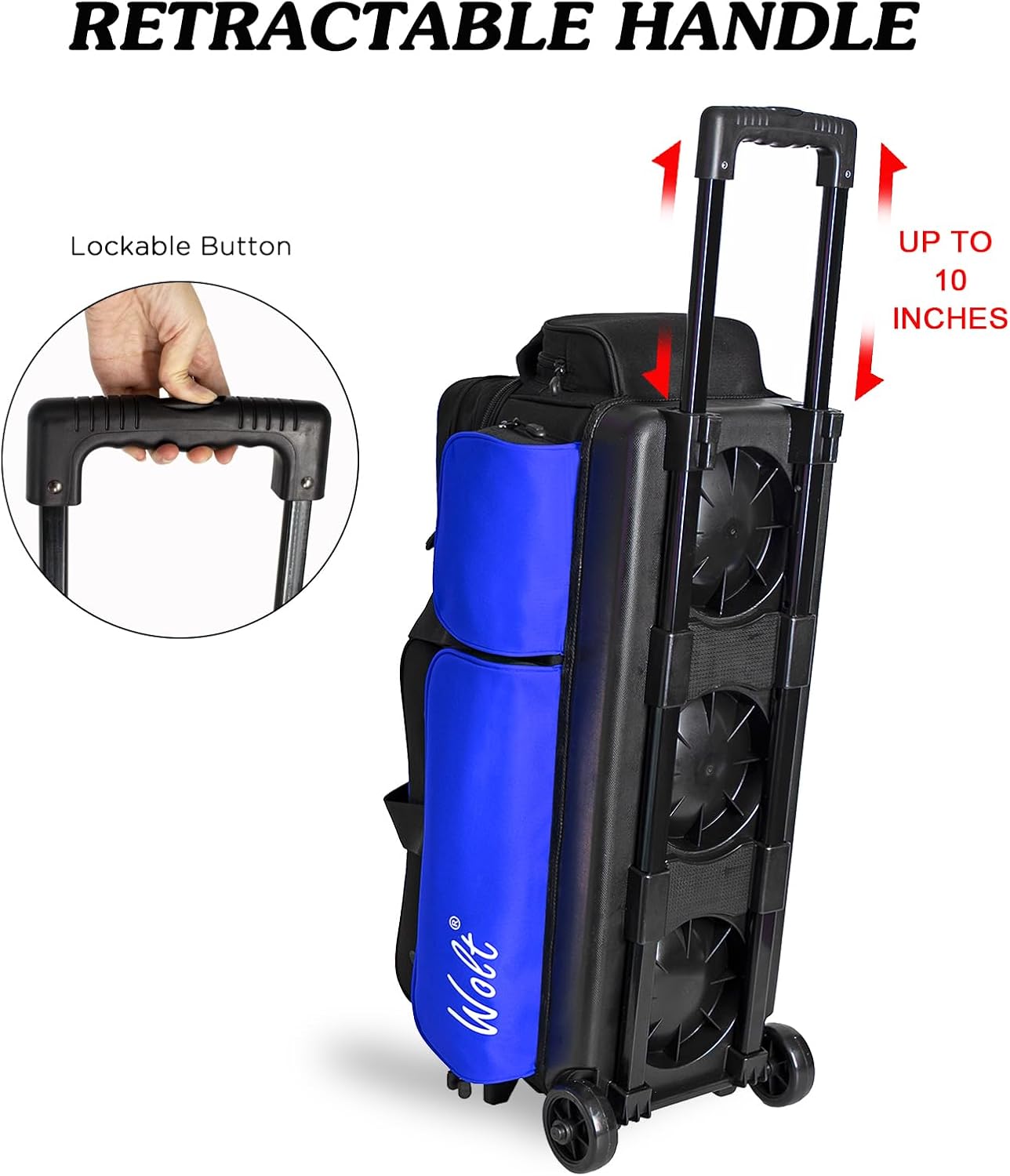 WOLT 3 Ball Bowling Bags with Wheels,Bowling Ball Bag 3 Ball Roller with Separate Shoe Compartment and Accessory Pocket, Retractable Handle Extends to 38''