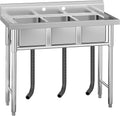 Commercial Stainless Steel 3-Compartment Utility basin - Freestanding Prep basin with Adjustable Legs & Storage Shelf, Triple Bowl for Restaurant, Laundry or Garage
