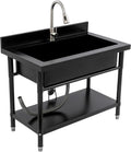 Stainless Steel Utility Sink, 33.46 * 18.11 * 9.84in Commercial Single Bowl Bar Sink Laundry Tub Culinary Sinks Freestanding Workstation Sinks with Pull-out Faucet for Restaurants Canteens kitchens