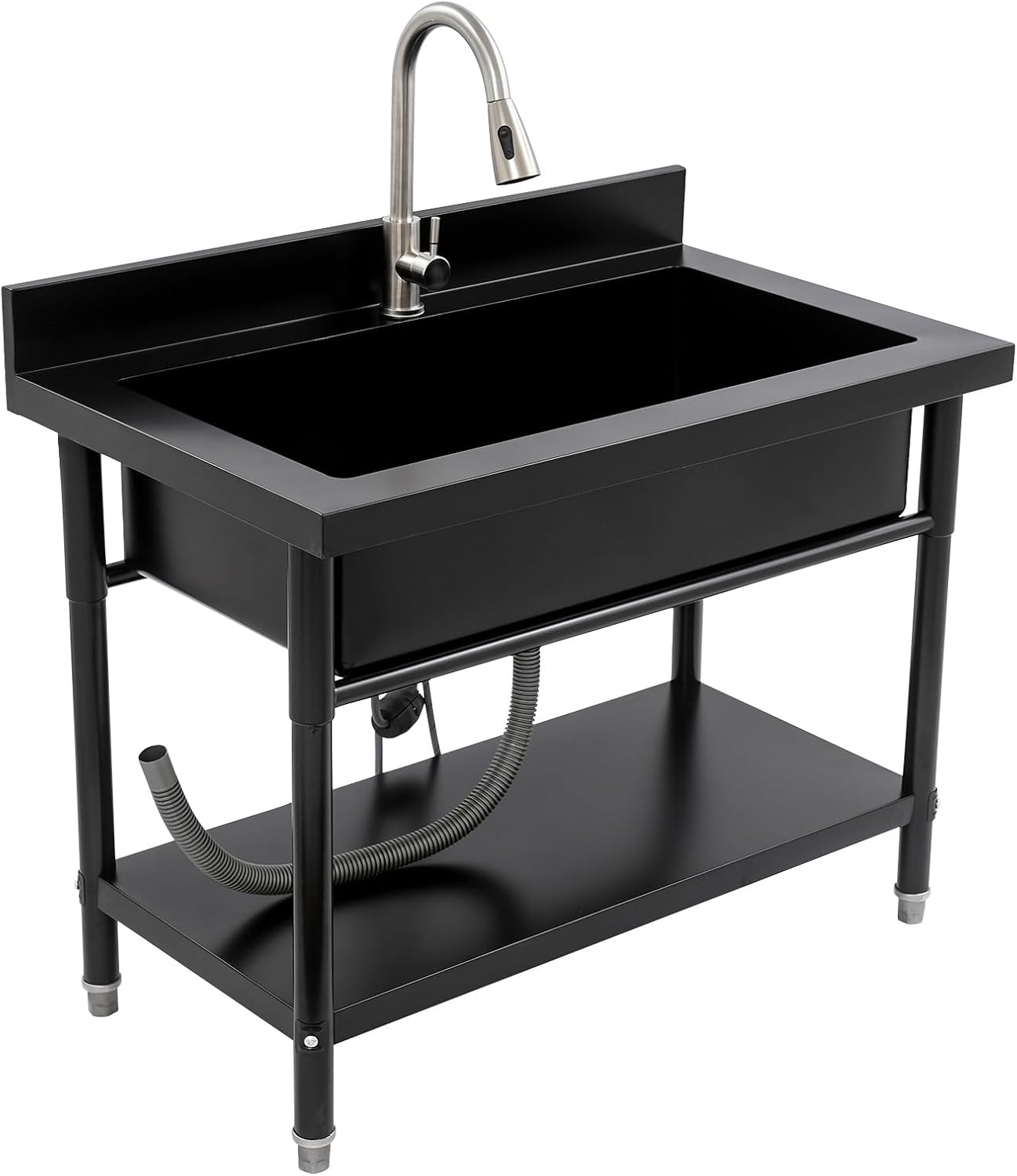 Stainless Steel Utility Sink, 33.46 * 18.11 * 9.84in Commercial Single Bowl Bar Sink Laundry Tub Culinary Sinks Freestanding Workstation Sinks with Pull-out Faucet for Restaurants Canteens kitchens