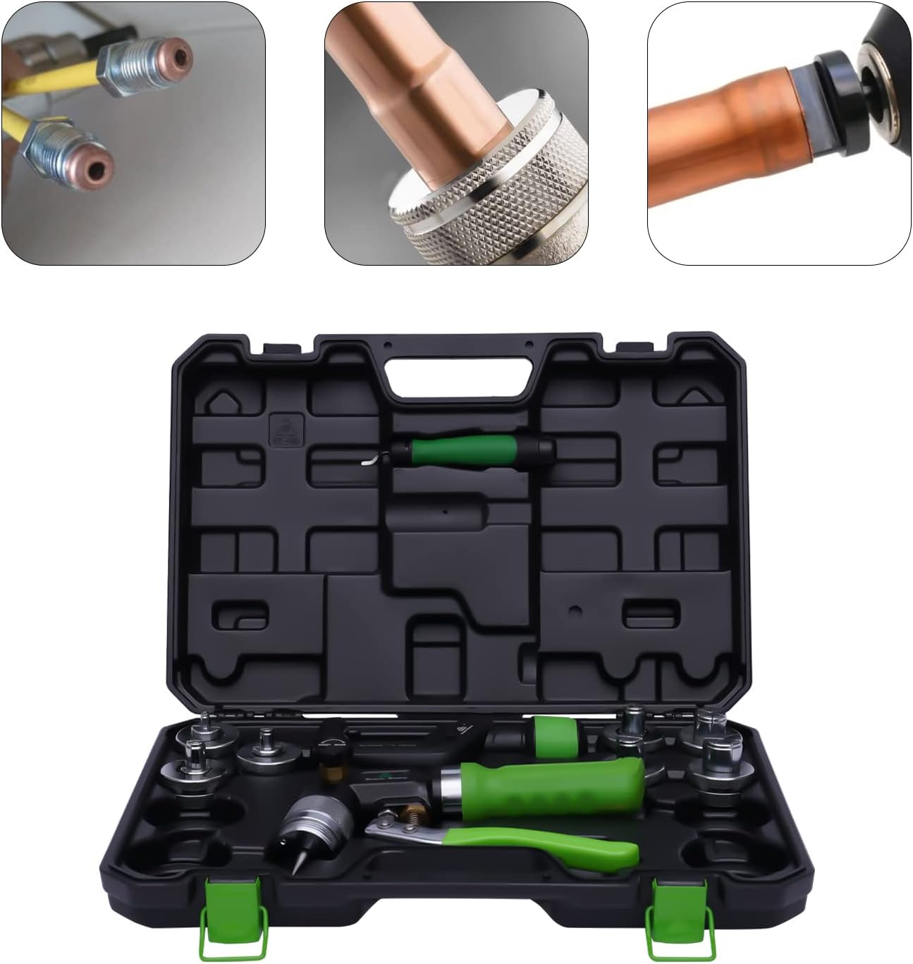 Hydraulic Tube Expander, HVAC Hydraulic Swaging Tool Kit Tubing Expanding Copper Tube with bearing-type pipe cutter and 7 Expander Heads for 3/8'-1-1/8' Copper Aluminum Pipes