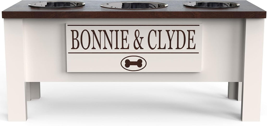GTW Elevated 3 Bowl Dog Feeding Station - Customized Triple Stand for Large Dogs - Includes Storage & Stainless Steel Bowls (Large, Brown)