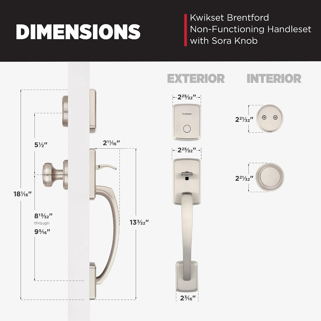 Kwikset Brentford Front Door Lock Handle and Deadbolt Set, Dummy Handleset Exterior with Interior Door Knob, Secure Locking Deadbolt, Satin Nickel