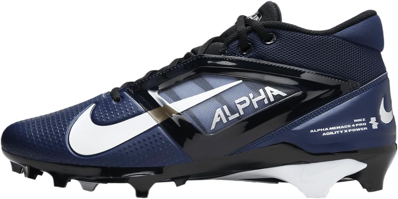 Nike Alpha Menace 4 Pro Football Cleats (FD7037-401, Midnight Navy/Metallic Silver) Size 12