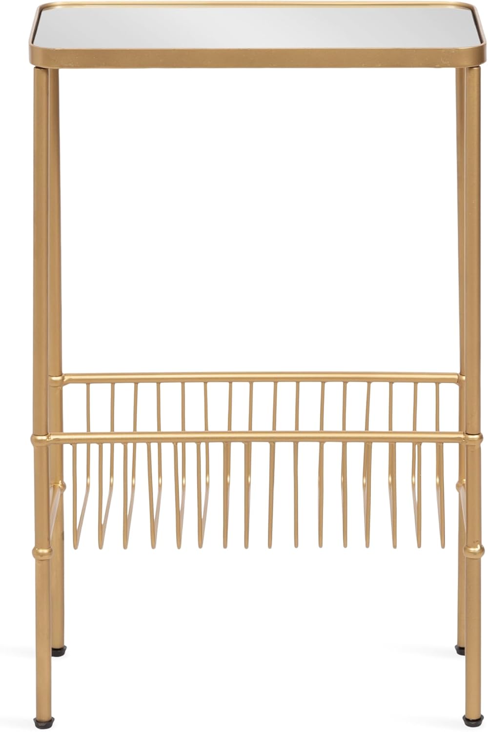 Kate and Laurel Trubey Modern Mirrored Rectangle Narrow Side Table, 16 x 8 x 25, Gold, Modern Glam Slim End Table with Bottom Wire Storage Rack and Mirrored Tabletop