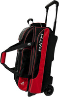 Pyramid Path Triple Premium Deluxe Roller Bowling Bag With Extra Large Separate Shoe Compartment (Up To US Mens Size 16) and 5 Accessory Pockets, 5' Wheels, Retractable Locking Handle - Extends to 42'