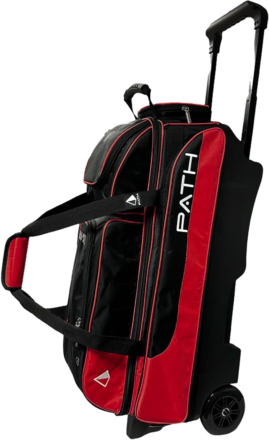 Pyramid Path Triple Premium Deluxe Roller Bowling Bag With Extra Large Separate Shoe Compartment (Up To US Mens Size 16) and 5 Accessory Pockets, 5' Wheels, Retractable Locking Handle - Extends to 42'