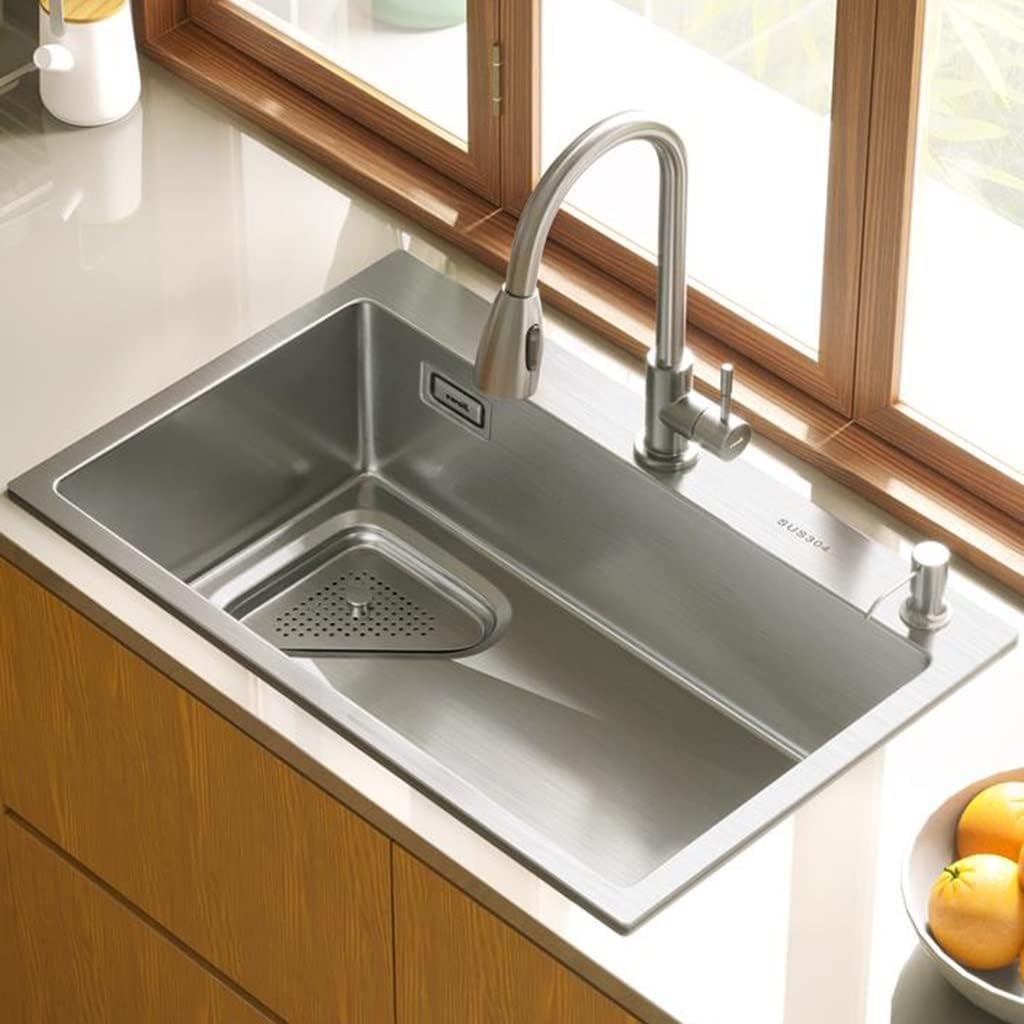 Kitchen Sinks, Handmade Brushed Bar Prep Sink Sus Single Bowl Kitchen Sink with Drain Kit Drop in or Undermount (A-60 * 45 * 21Cm