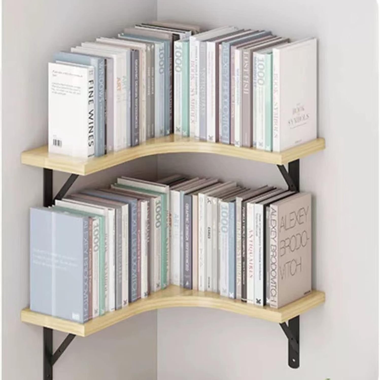 Floating Corner Shelf Wall Mounted Wood Bookshelf for Bedroom Living Room Office Bathroom White Wood 1 Tier Shelf Space Saving Storage Solution
