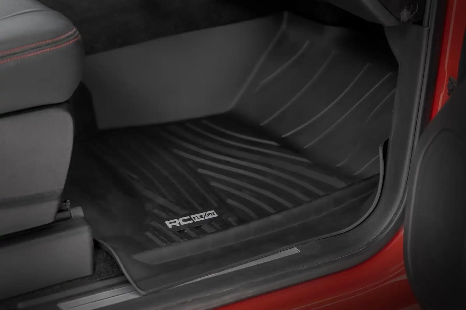Rough Country Flex-Fit Floor Mats for Chevy Silverado & GMC Sierra 1500/2500HD/3500HD (2014–2018) Crew Cab - Front & Rear Set, All-Weather Non-Slip TPE Liners w/Spill Saver Lip