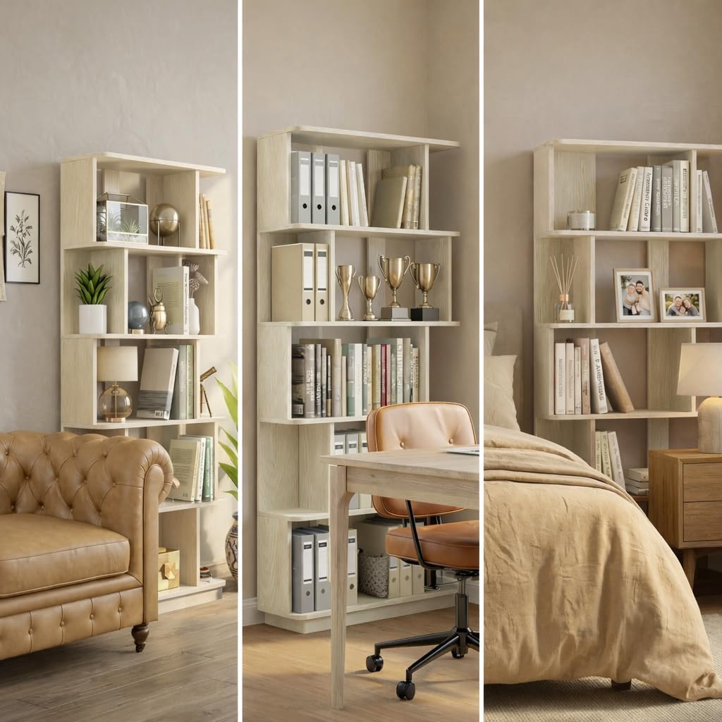 5-Tier Tall Bookshelf, Narrow Wood Bookcase, White | 64.56' freestanding open display shelf for books, décor, and storage in living rooms, bedrooms, or home offices