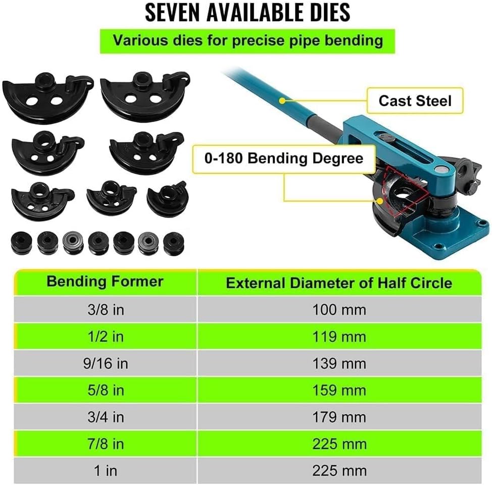 Manual Pipe Bender Set, Pipe Tube Bender 3/8 to 1 Inch,10-25mm Multifunction Steel Copper Tube Bending Machine, Tubing Bending Tool for Repair Punche
