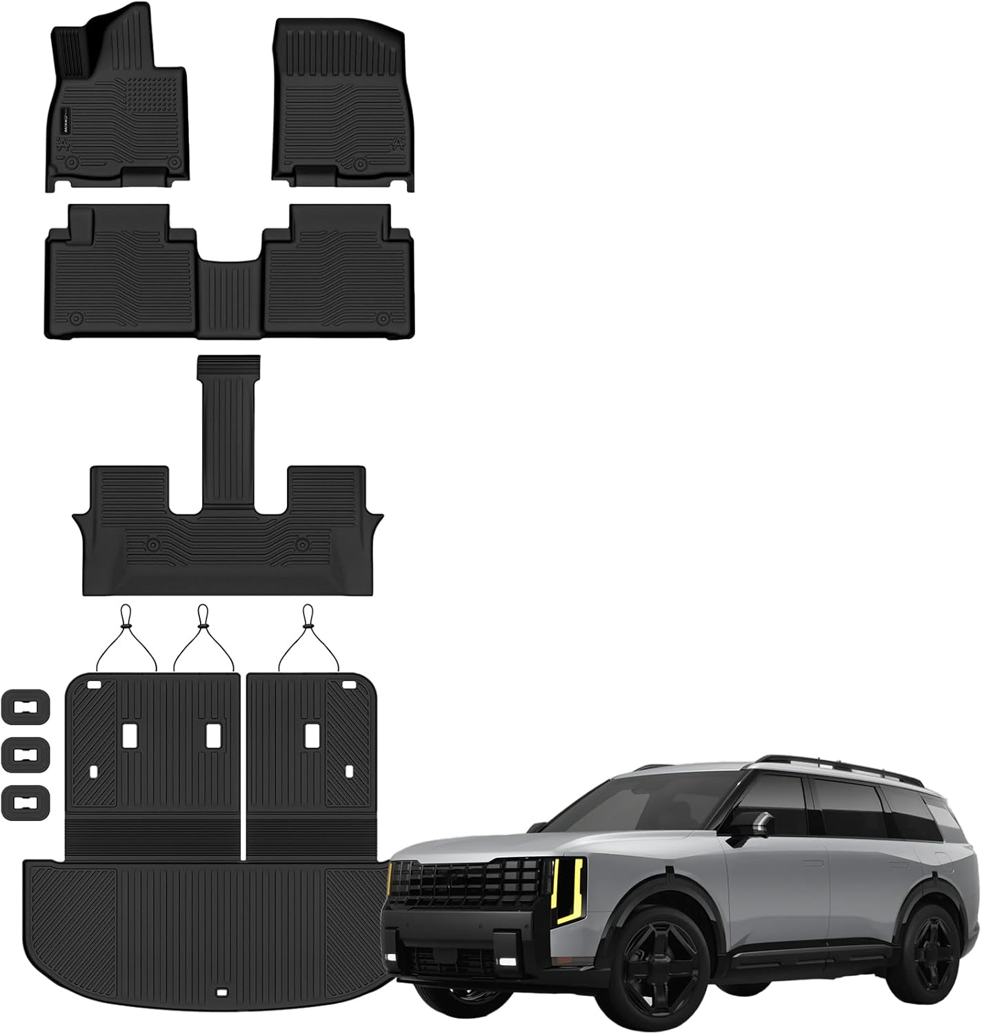 Auxko All Weather Floor Mats Cargo Mat with Backrest Mat for 2027 Kia Telluride Hybrid TPE Liners Accessories Guard Odorless Anti-Slip Floor Liners Trunk Tray with Back Seat Protectors