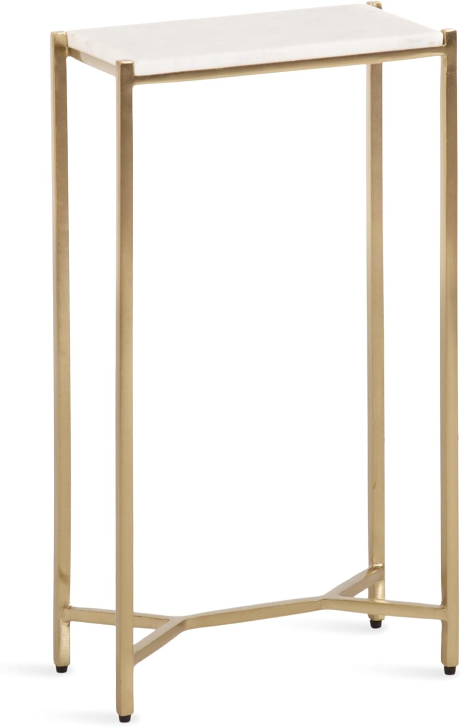 Kate and Laurel Aguilar Modern Glam Slim Side Table; 12 x 7 x 22; White Marble and Gold; Decorative Narrow End Table for Use as Skinny Bedroom Nightstand or Living Room Mini Table