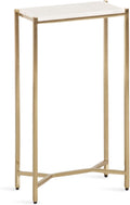 Kate and Laurel Aguilar Modern Glam Slim Side Table; 12 x 7 x 22; White Marble and Gold; Decorative Narrow End Table for Use as Skinny Bedroom Nightstand or Living Room Mini Table