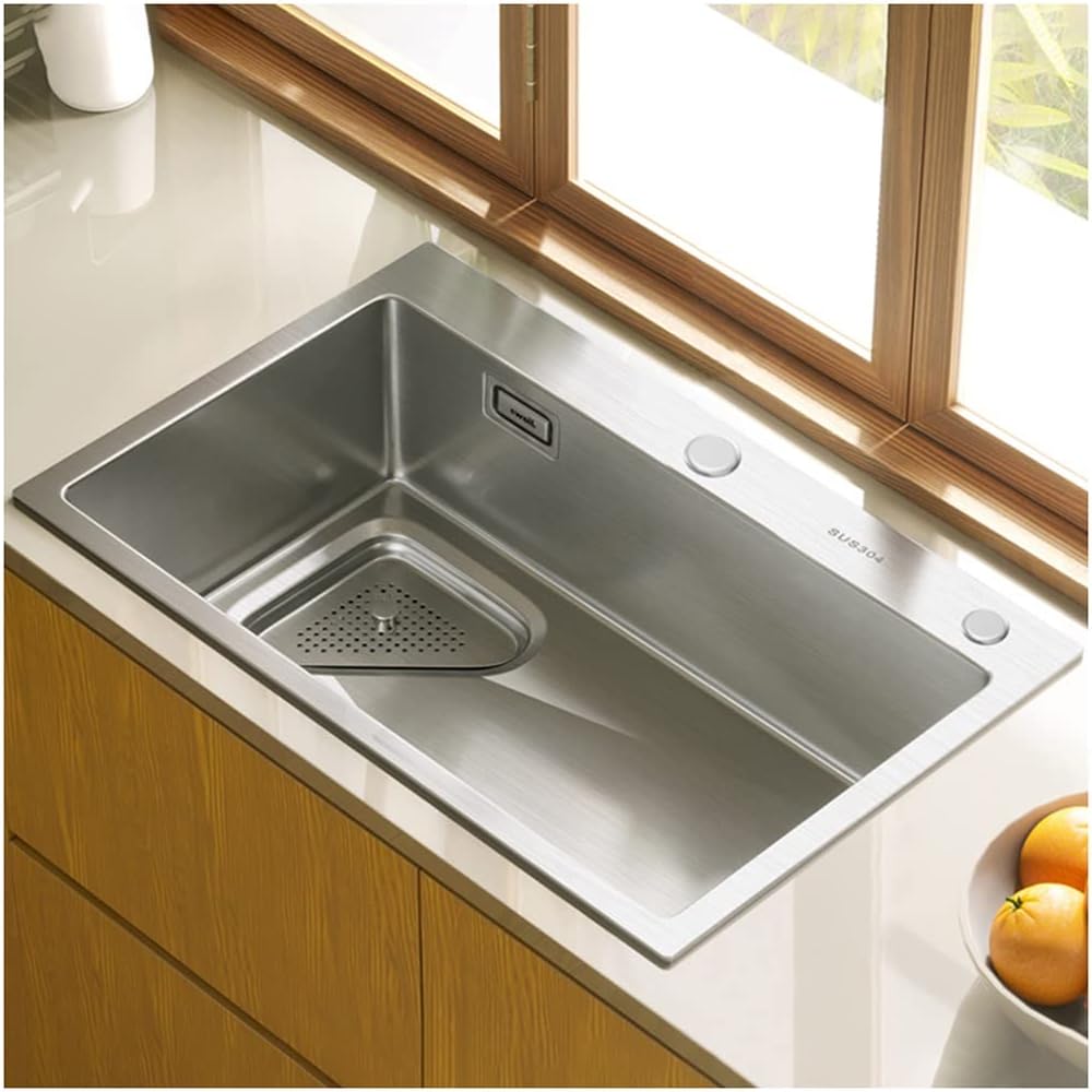 Kitchen Sinks, Handmade Brushed Bar Prep Sink Sus Single Bowl Kitchen Sink with Drain Kit Drop in or Undermount (A-55 * 45 * 21Cm