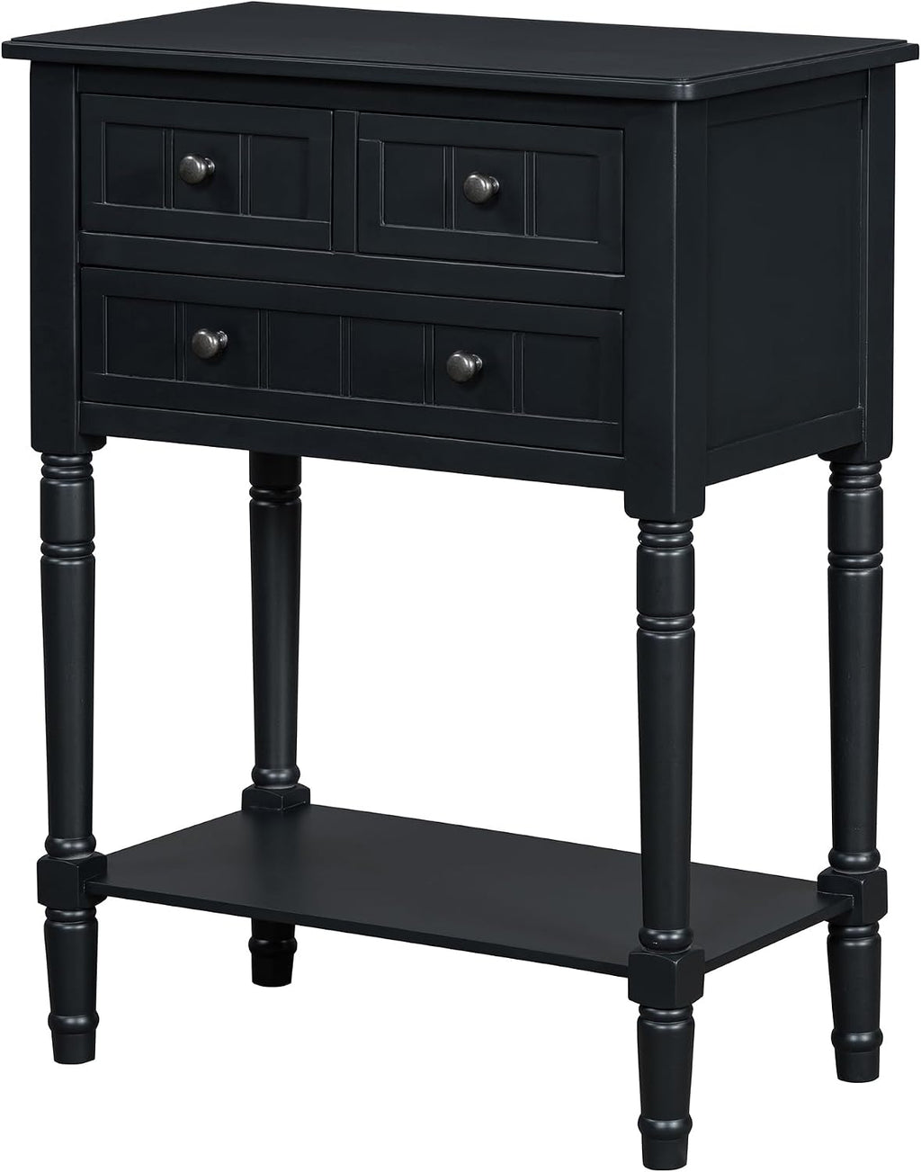 Knocbel Slim Antique Entry Console Table with 3 Drawers & Bottom Open Shelf, Solid Wood Narrow Sofa Couch Table for Entryway Hallway Living Room 23.7' W x 13' D x 31.4' H Black