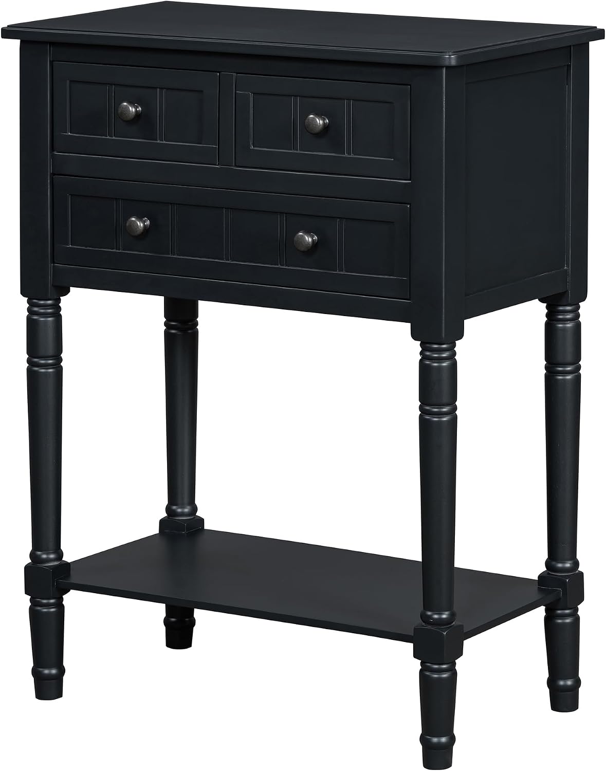 Knocbel Slim Antique Entry Console Table with 3 Drawers & Bottom Open Shelf, Solid Wood Narrow Sofa Couch Table for Entryway Hallway Living Room 23.7' W x 13' D x 31.4' H Black