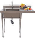 1 Compartment Commercial Sink, Stainless Steel Sink With Faucet&Drain Strainer Indoor Free Standing Sink for Kitchen, Garage, and Restaurant Washing Hand Table