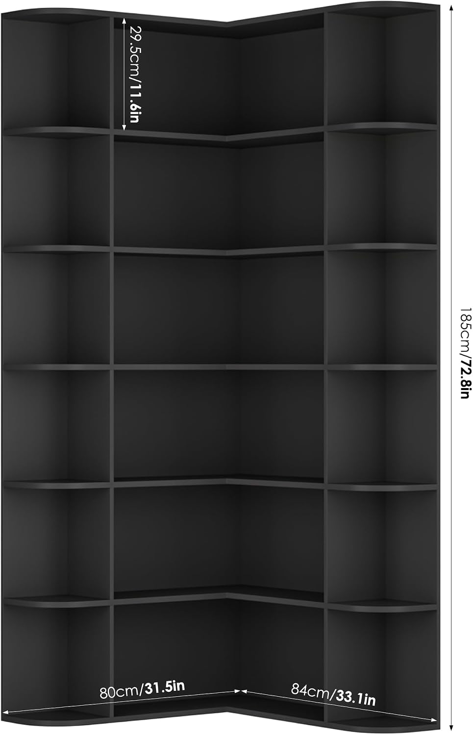 FOTOSOK 72' Tall Corner Bookshelf, 6-Tier Bookshelf and Bookcase with Open Storage, L Shaped Tall Bookcases Wooden Storage Shelves for Home Office, Thickened Boards for Better Load Bearing, Black