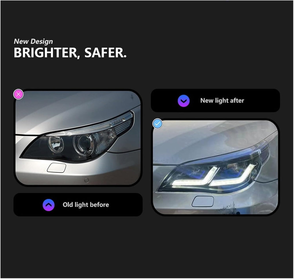 Car Lights Compatible With BMW E60 2003-2010 5 Series 520i 525i 530i LED Auto Headlight Assembly Upgrade Golden Design LHD RHD Accessories(03-06 Golden Eyes)